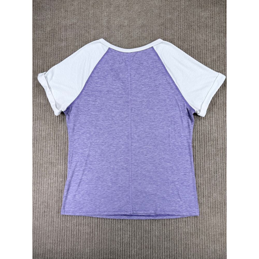 Unbranded Raglan Henley Short Sleeve Colorblock Top Light Purple Medium - Picture 5 of 8